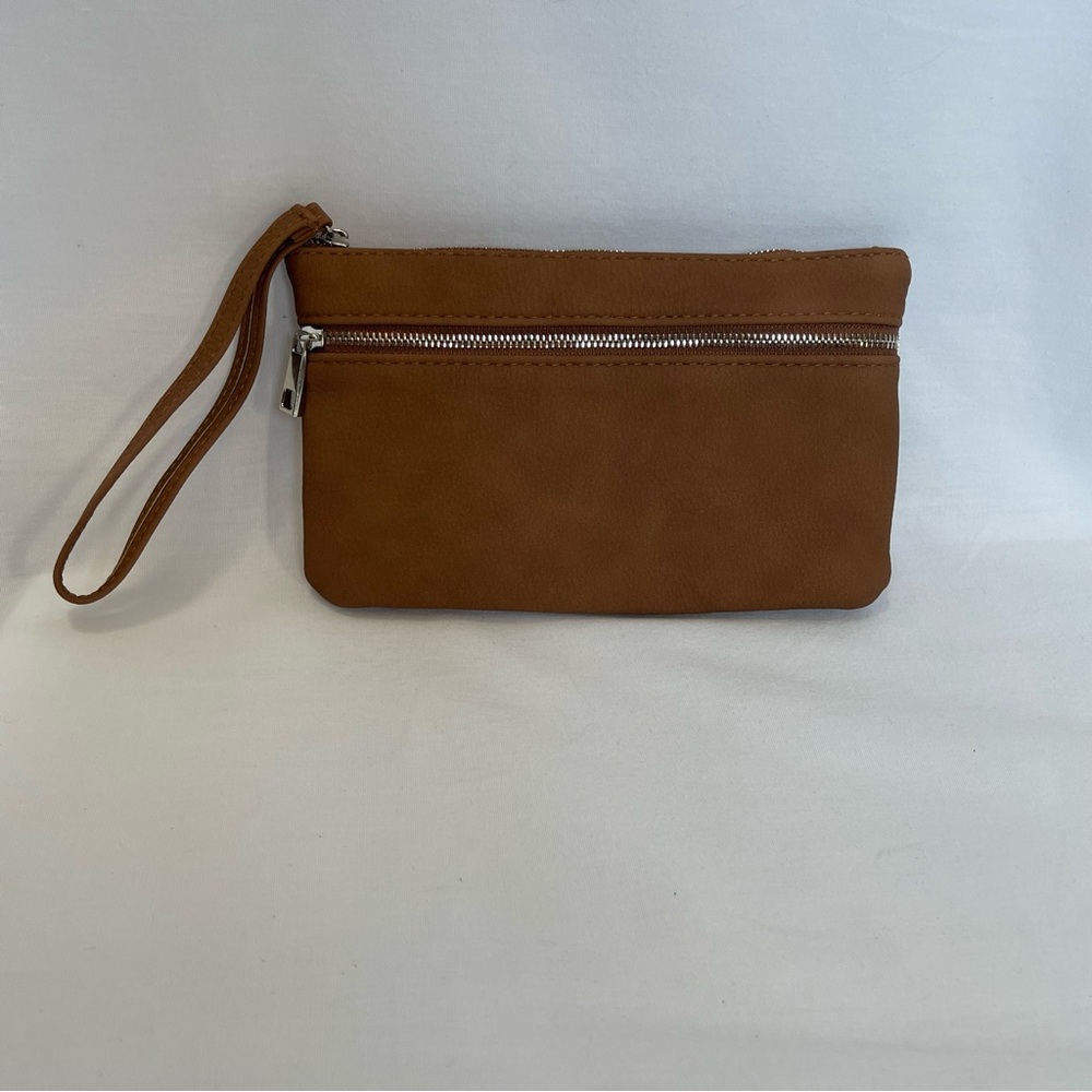 Safe Keeper Brown Leather Wristlet Clutch